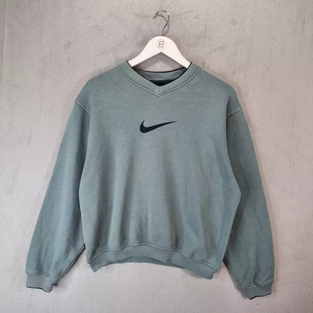 Nike Sweatshirt Mens Small Green Blue Vintage 90s Embroidered Centre Swoosh
