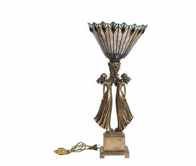 Lampada Tiffany a LED da tavolo Colore bronzo vetro azzurro e lilla