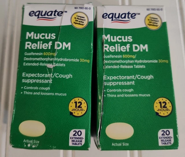 2X EQUATE MUCUS Relief DM Cough Chest Congestion 20 Ct each (40 Tablets