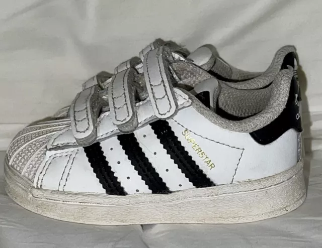 Adidas Superstar Shoes Boys Toddler Size 4K White w Black Stripes Sneakers