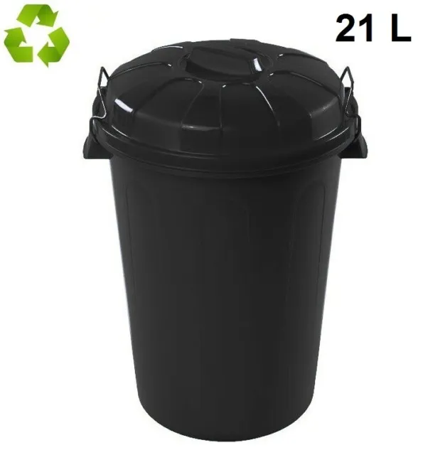 Cubo de basura con tapa 21 litros basurero Negro asas de presión