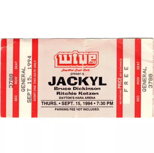 BRUCE DICKINSON & JACKYL Concert Ticket Stub DAYTON OHIO 1994 IRON MAIDEN Rare