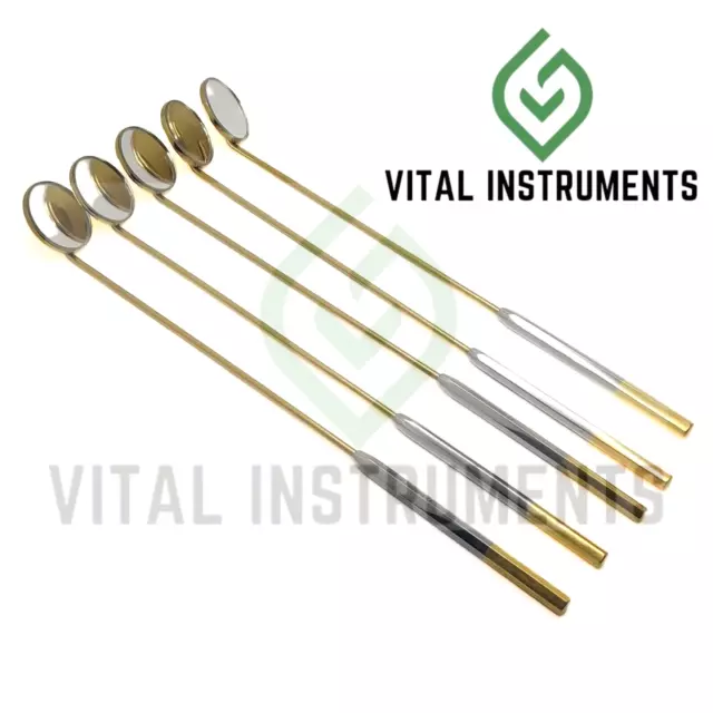 5 Laryngeal Mirror#8 Handle Boilable Custom-Made Gold German Dental Instrument