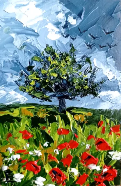 Peinture à l’huile originale Arbre Nature Fleurs Paysage Art Wall Decor...