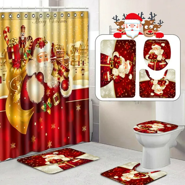 Bolsa de regalo con juego de alfombrillas de baño de Papá Noel de 4 piezas 3