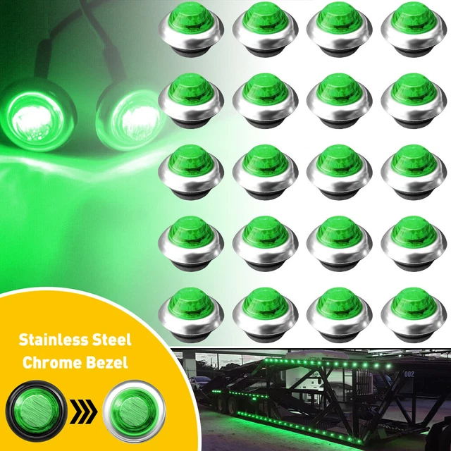 20- 3/4" Green 3 LED CLEARANCE SIDE MARKER BULLET LIGHTS W CHROME RING TRAILER E