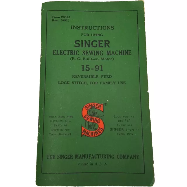 Singer 15-91 Sewing Machine Manual Instructions Booklet Book 1952 Vintage