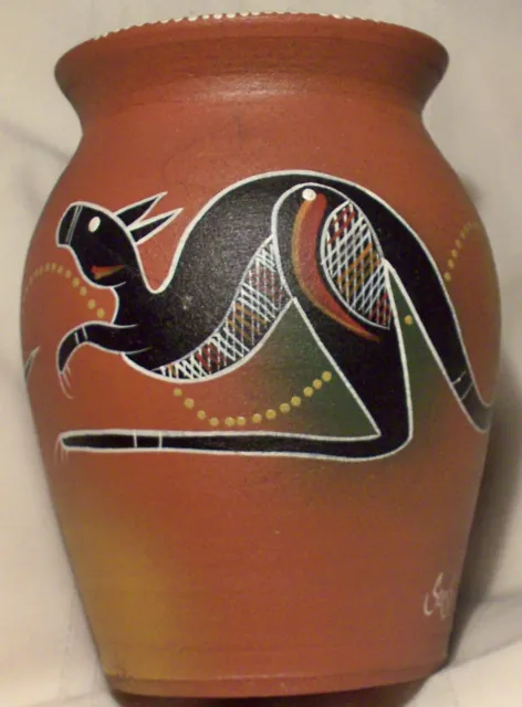 SAMS vtg flower pot terracotta Hand Built Wheel Thrown - Kangaroo Serpent design