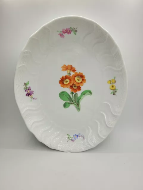 Meissen 1.Wahl Porzellan Schale Oval Knaufzeit Relief Blumen