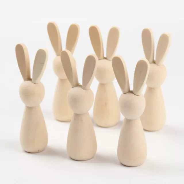 6 Pcs Holz Holzspielzeug Mit Hasenkopf in Holzfarbe (Kaninchen Holzfarbe) Figur