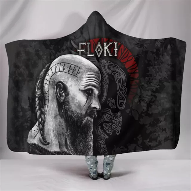 Viking tattoo Character Wearable Blanket Adults Kids Hooded Fleece Blanket