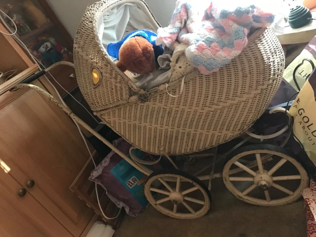 Antique Victorian 1917 •LLOYD LOOM WICKER BABY CARRIAGE BUGGY STROLLER• Pick-Up