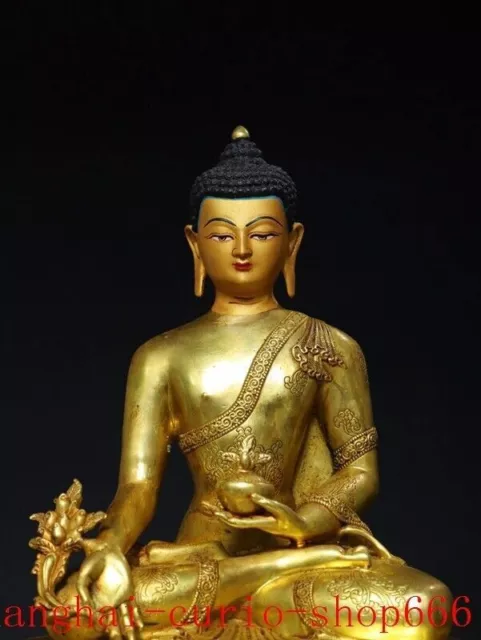 12.4"old Tibet Buddhism Bronze Gilt Shakyamuni Sakyamuni Amitabha Buddha Statue 2