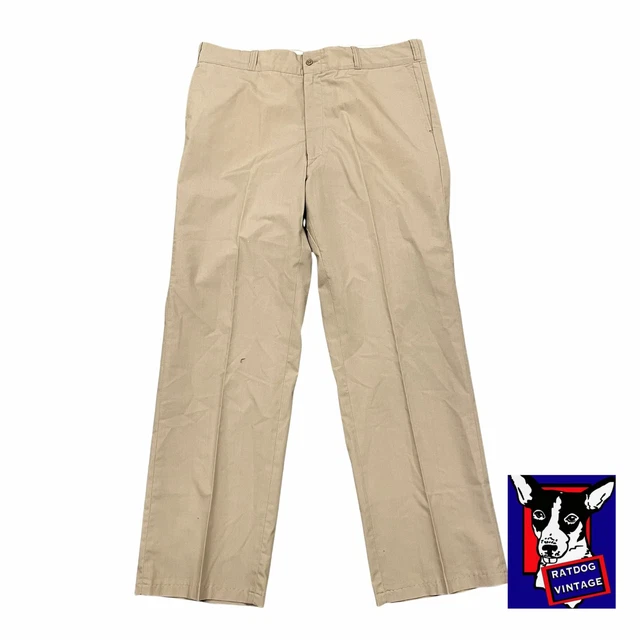 70s VTG Sears Khaki Beige Perma Prest Poly/Cotton Blend Mens Trousers Pants Slac