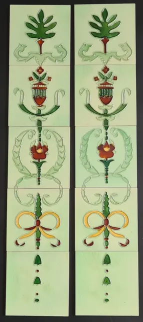 Set Of Ten Fireplace Tiles Art Nouveau Style Tubelined Tiles