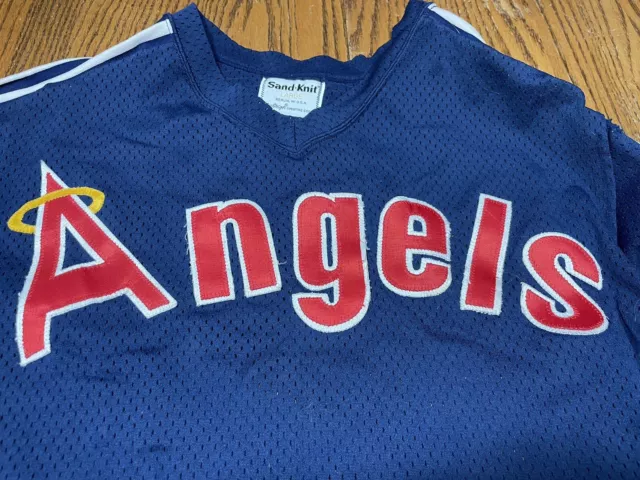 VINTAGE 70s MACGREGOR SAND-KNIT MLB CALIFORNIA ANGELS MESH JERSEY STRIPES 2