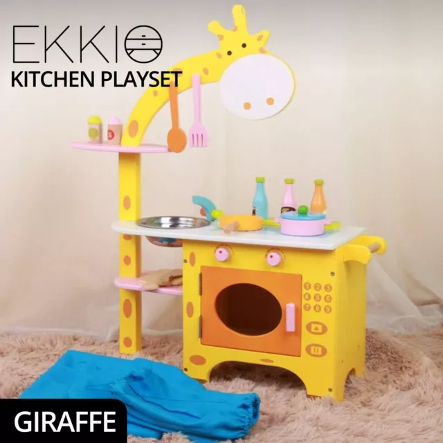 EKKIO Wooden Kids Giraffe Shape Kitchen Playset Children Pretend Play Toy Set