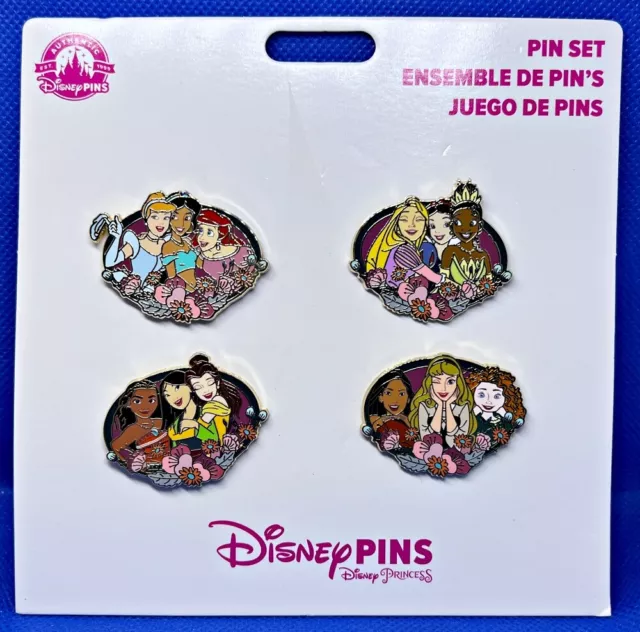 Disney Parks 4 Pin Booster Set Princesses groups Cinderella Ariel Tiana Moana +