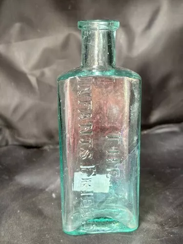 56214 Old Antique Vintage Glass Bottle Medicine Chemist Cure The Infants Friend