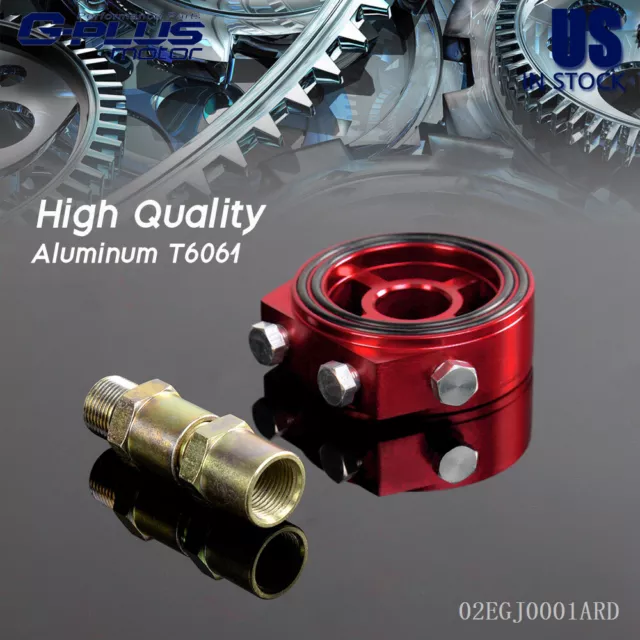 Red  Fit For Car Sport JDM Aluminum Oil/Gauge Filter Sandwich Adapter Plate Kit