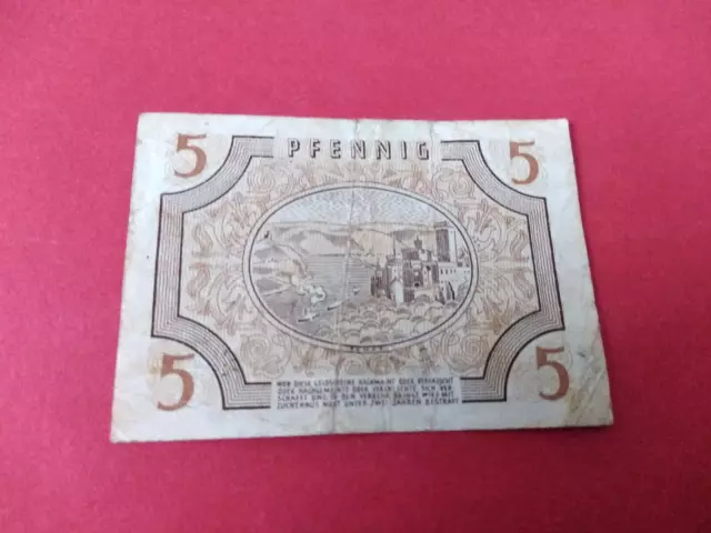 FÜNF PFENNIG Geldschein von 1947 gebraucht 2