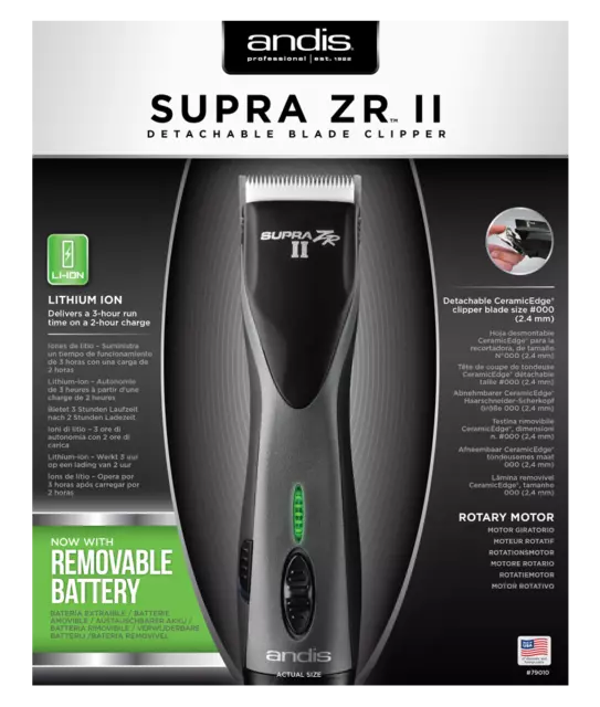 Andis Supra Zr 2 Professional Detachable Blade & Li Battery Clipper Dblc-2