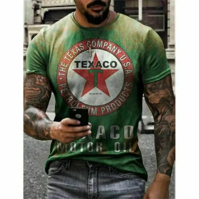 Men Vintage Pattern Distressed T-Shirt Retro Oil Painting Style Racing Cool Tops