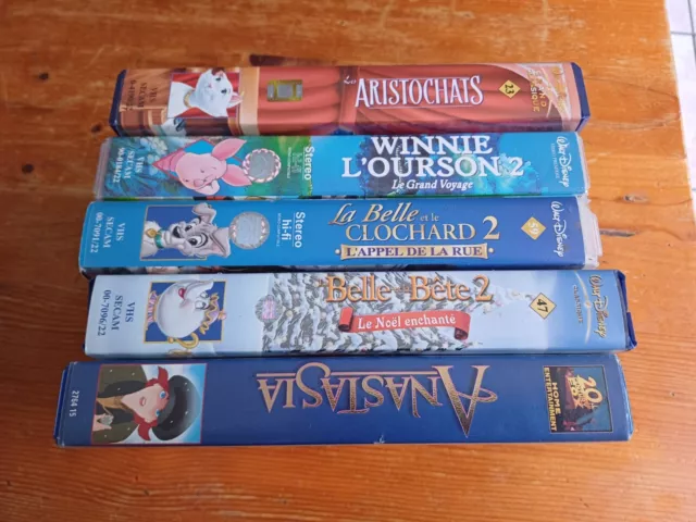 5 VHS - LA BELLE ET LA BETE 2+aristochats+winnie 2+anastasia... DISNEY VHS