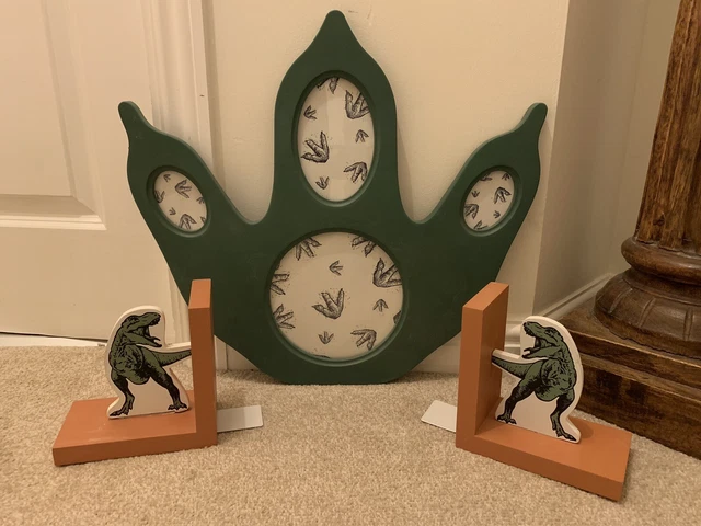 Cornice fotografica dinosauro T-Rex bookend e impronte camera da letto ragazzi