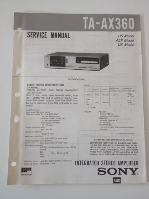 Schema SONY - Service Manual Integrated Stereo Amplifier TA-AX360 TAAX360