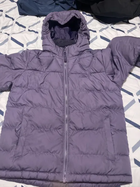 LL Bean Kids' Purple Quilted Fleece Lined Down Hooded Full Zip Jacket M10-12