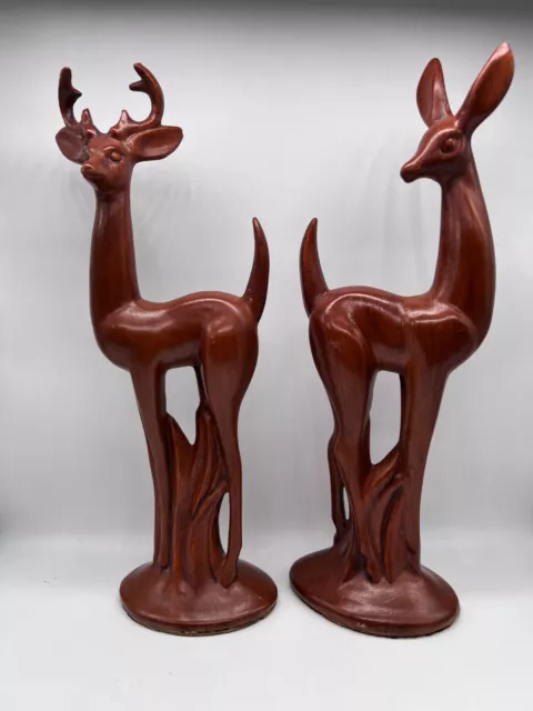 Vintage MCM  California Pottery Ceramic Tall Deer Pair Figurines 12.5" Tall
