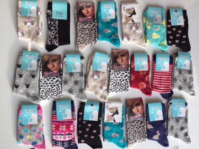 20 pairs ladies women luxury socks coloured design cotton blended size 4-7 SDPT