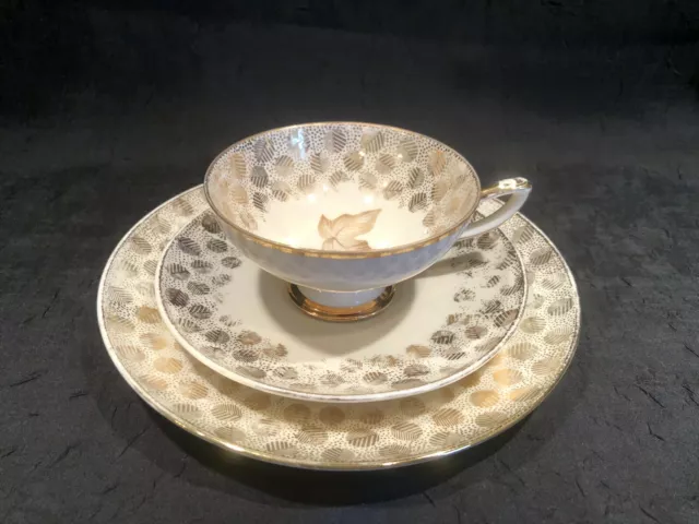 Vtg Winterling Roslau Bavaria Porcelain White Gold Trio – Tea Cup Saucer Plate