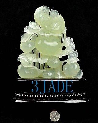 Natural Translucent Serpentine / Xiu Jade Bird Flower Statue Sculpture Carving