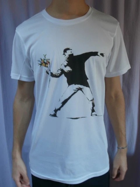 BANKSY street art MAGLIA T-SHIRT maglietta "Flower Thrower" NUOVA MOLTO BELLA !!