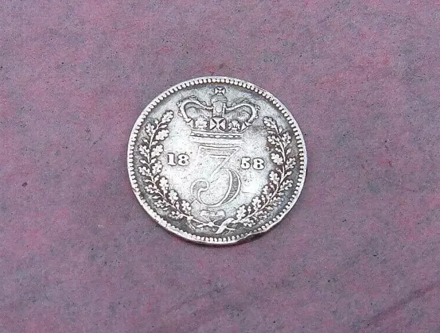 GB UK Queen Victoria -  1858  Silver (.925) Threepence.    Very Good   KM# 730
