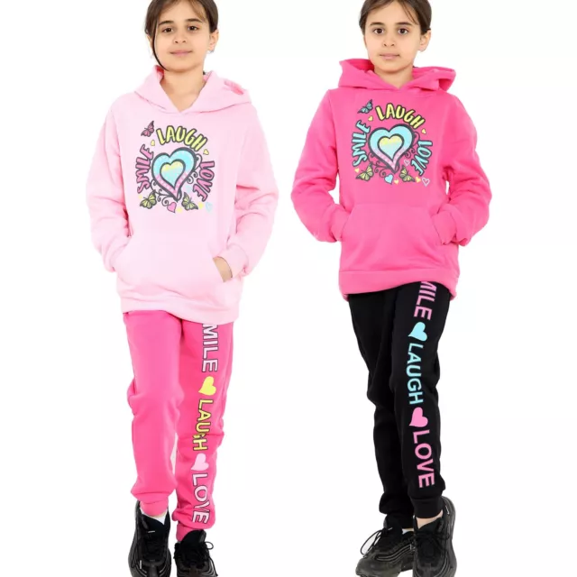 Kids Girls Tracksuit Hooded Hoodie Bottom Jogging Suit Joggers 2 Piece Gift 5-13