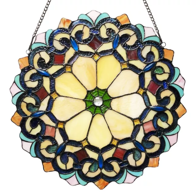 Stained Glass Window Panel 18" Round Victorian Tiffany Style ONLY ONE THIS PRICE