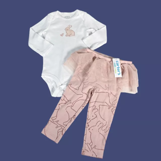 Carters Girls Tutu Outfit 12 months Pink White Bunny Rabbit Infant Baby Set New