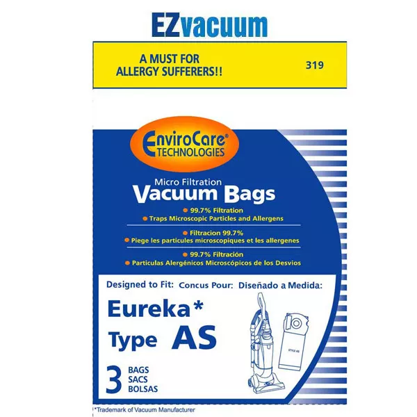 Generic Eureka Type AS Vacuum Cleaner Bags for model AS1050 # E-68155-6 - 3 Pack