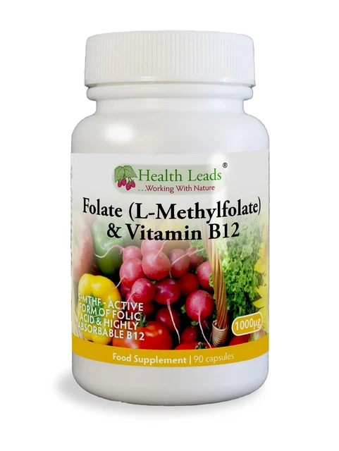 FOLATE & B12, L-Methylfolate + Methylcobalamin 500mcg, Health Leads £18 ...