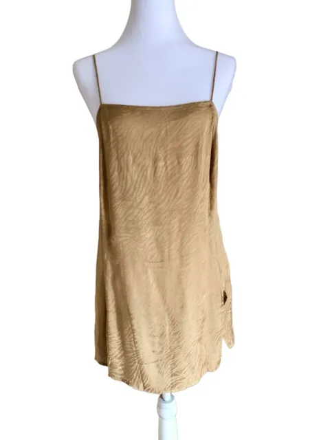 Motel Rocks Womens Gold Satin Slip Dress Datista Zebra Print Small
