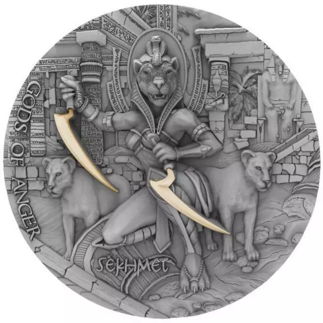 2021 Niue 2 oz Silver GODS OF ANGER SEKHMET Antique Coin