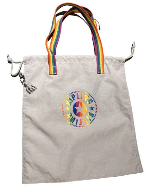 Kipling Bag Purse Art Tote Gym Hip Hurray Grey Rainbow Stripe Monkey Pride NWOT