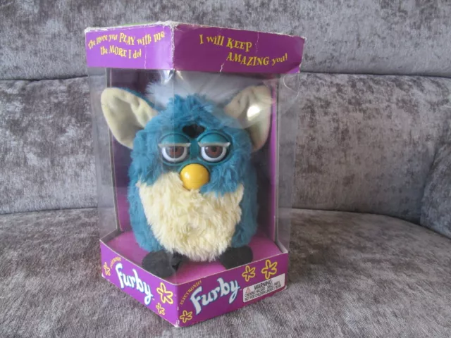 Blue & White Furby Elephant 1998 WORKING, Vintage Furby Toy With