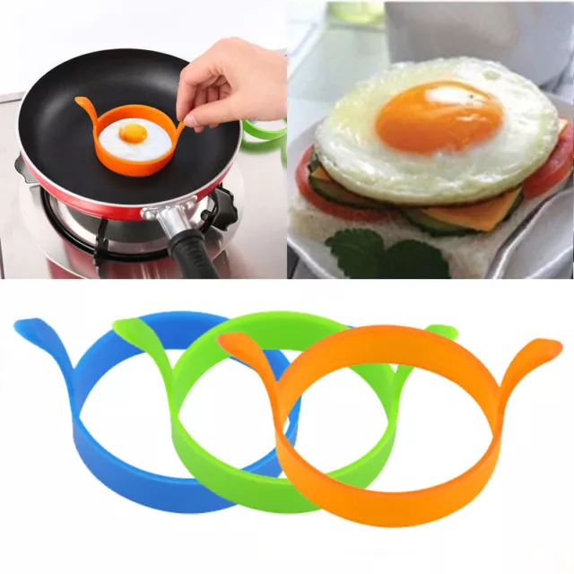 2x Round Omelette Fry Egg Ring Pancake Poach Mold Silicone Kitchen Cooking Tool