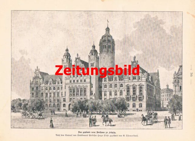 d 2196 - Theuerkauf  Leipzig geplantes neues Rathaus Druck 1899 !!