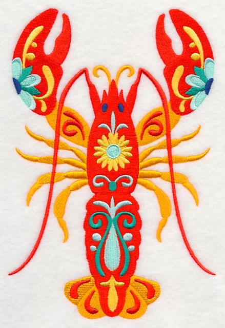 Embroidered Long-Sleeved T-Shirt - Flower Power Lobster M5092 Sizes S - XXL
