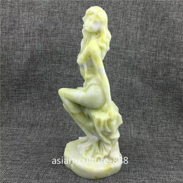 Chinese Natural Lantian green jade girl hand carving Women Beautiful Sculpture 3